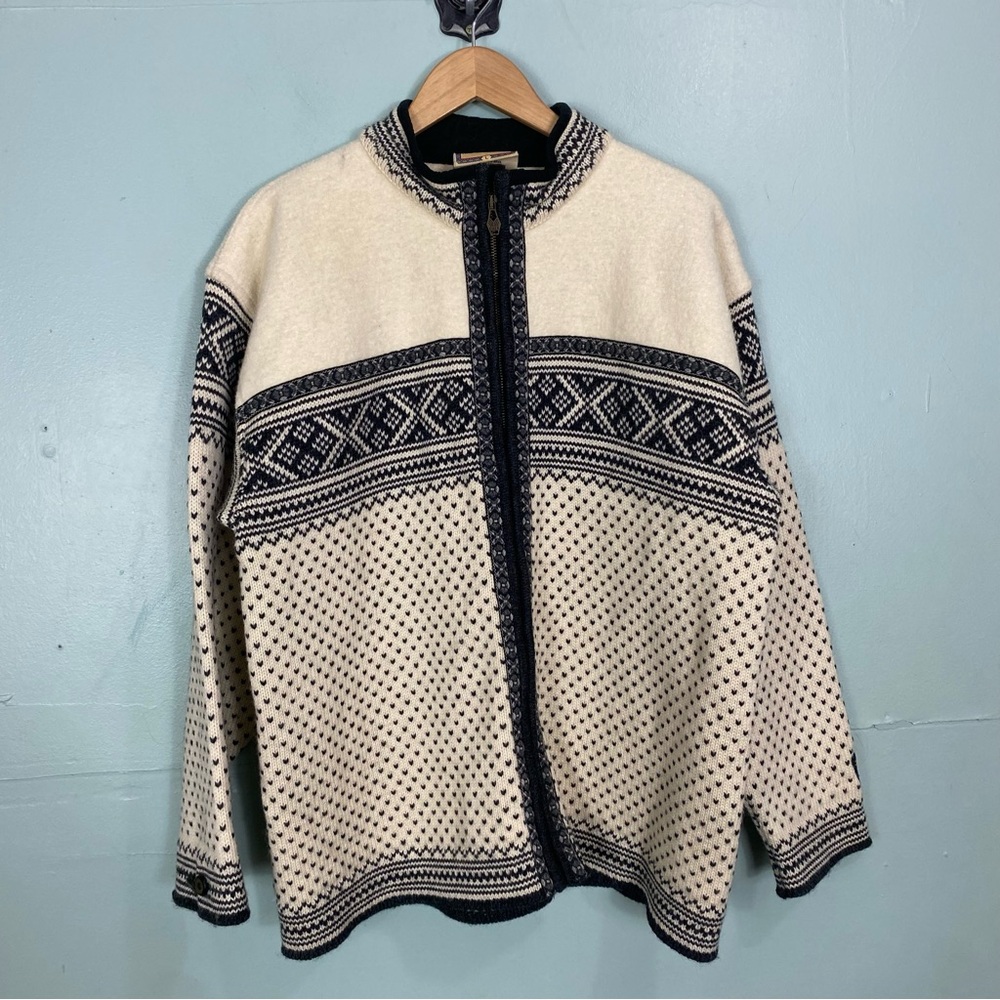 Dale Of Norway‎ Otra Full Zip Cardigan Sweater Wool Nordic Large Beige Black